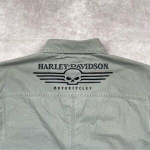 Harley Davidson Snap Button Shirt Mens M Gray Riding Biker Shirt Skull Logo